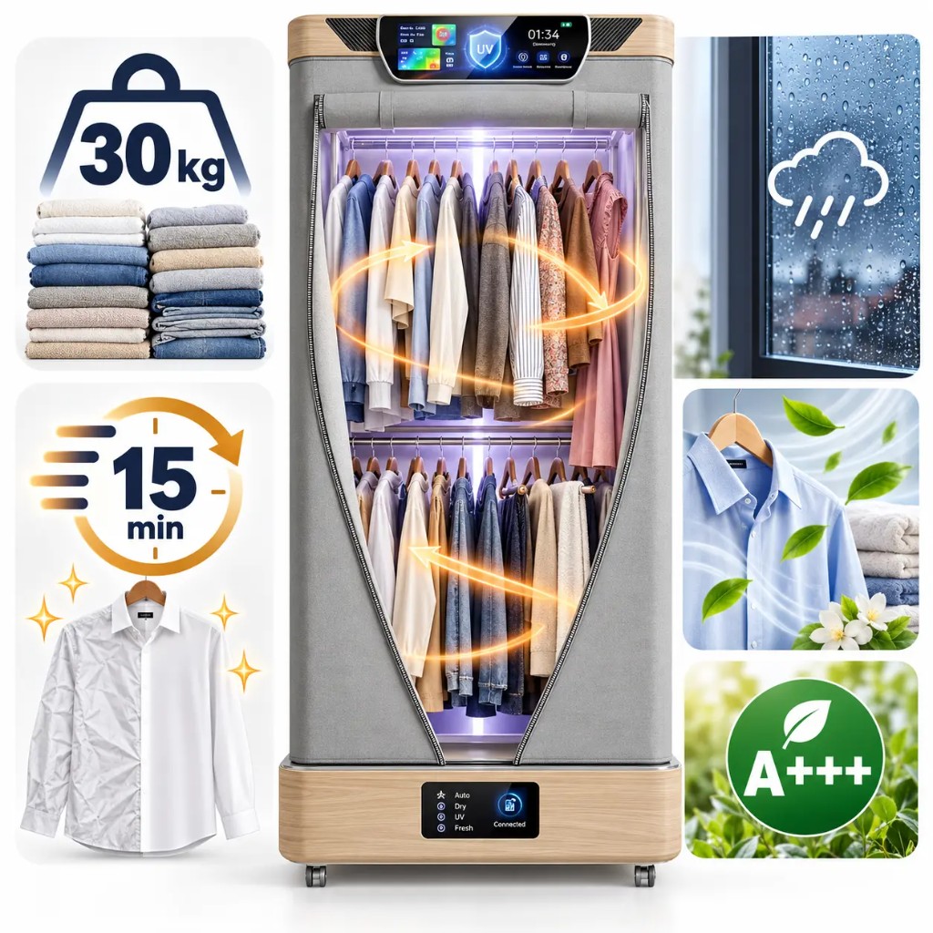 ThermoDry asciuga fino a 30 kg di bucato in 15 minuti, anche con la pioggia, in classe A+++